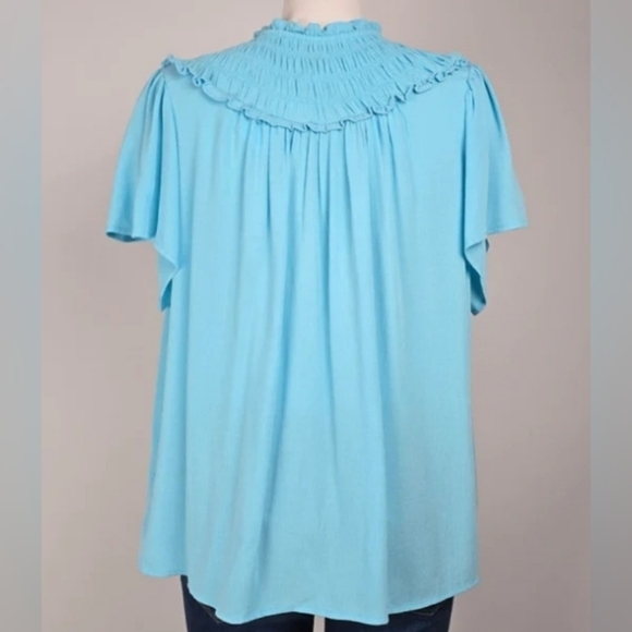 Torrid Womens Plus Gauze Smocked Yoke Ruffle Neck Tie Top Blue Topaz 2X 18-20 - Picture 6 of 14